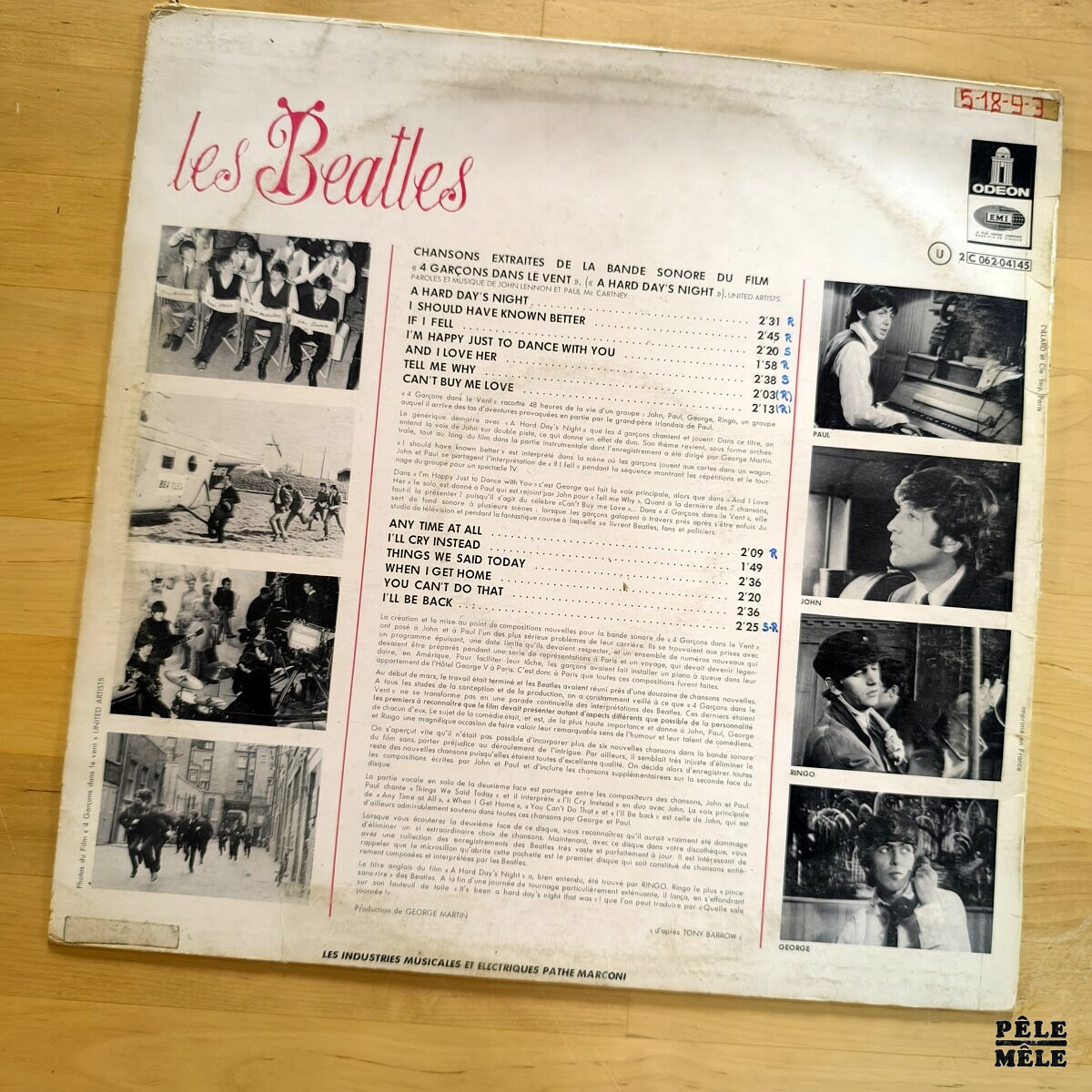 The Beatles "Chansons du Film 4 Garçons dans le Vent" (ODÉON, 1974) – Image 2